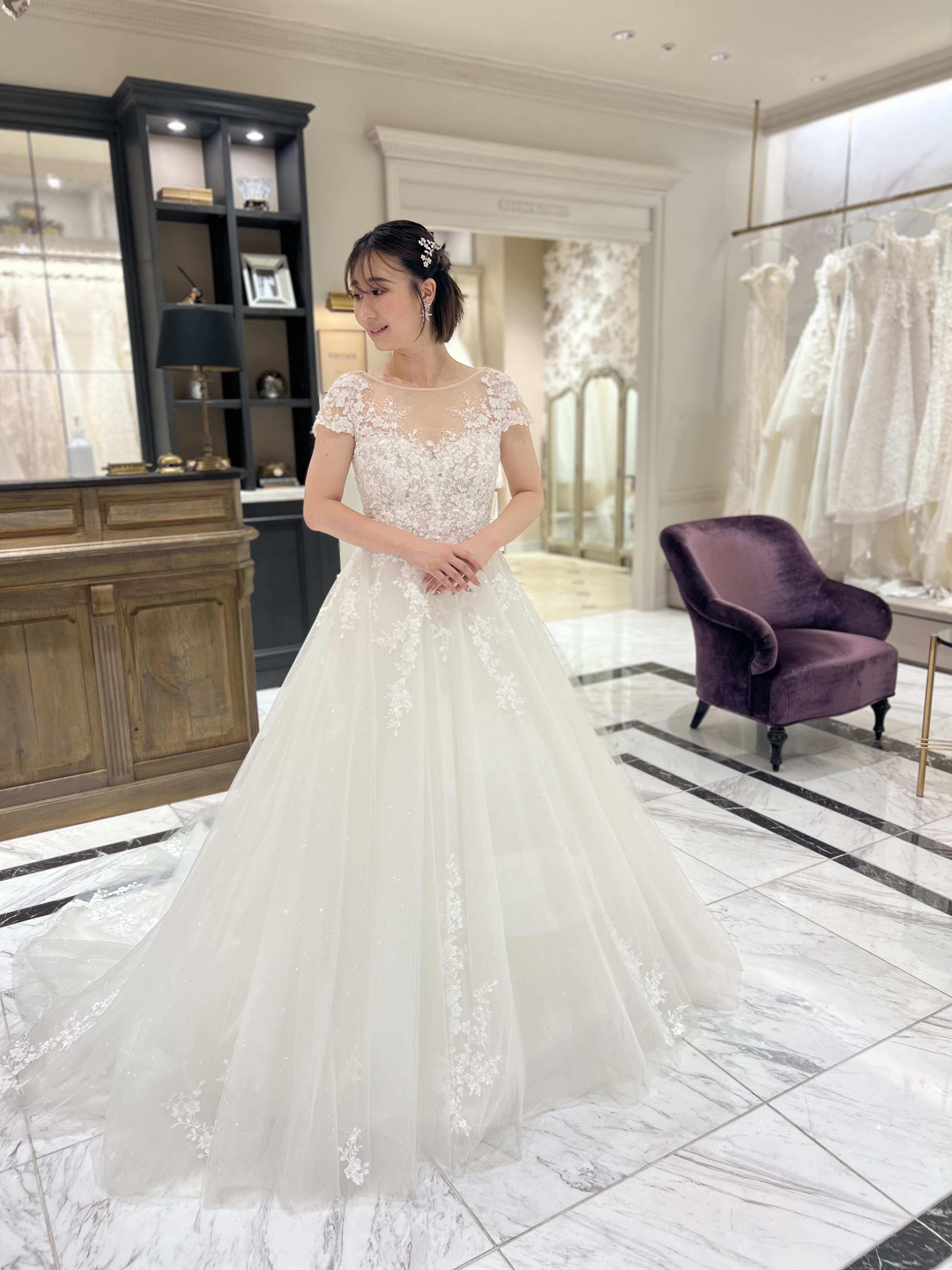 ROSA CLARA　ロサ クララ Wedding Dress ウェディングドレス　グリッターチュール　スリーブ　袖あり