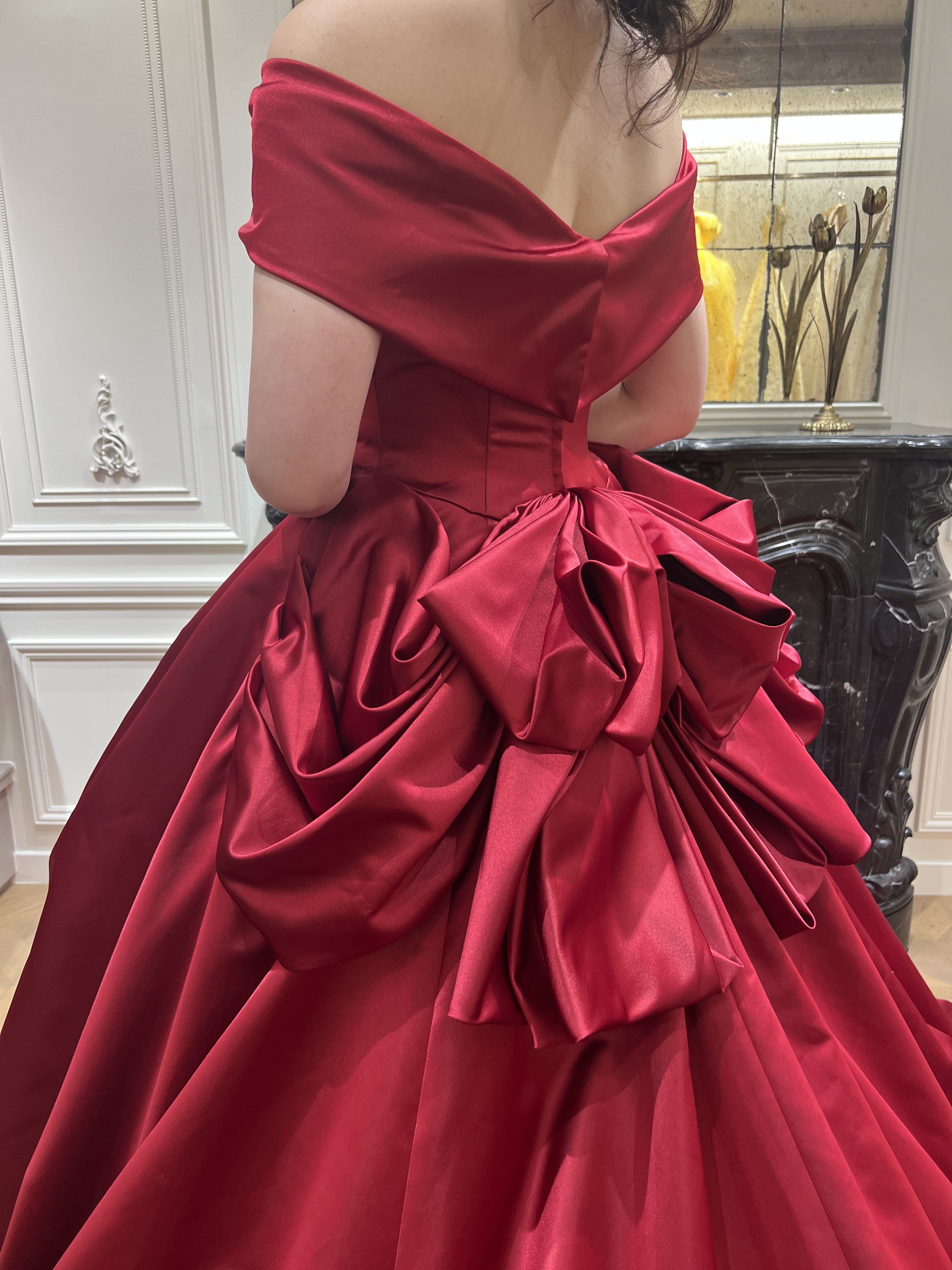 esum エスム　Claire W クレア ワイド　レッド　カラードレス　リボン　オフショルダー