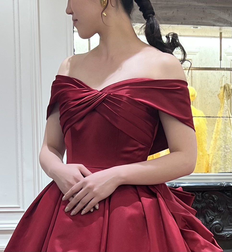 esum エスム　Claire W クレア ワイド　レッド　カラードレス　リボン　オフショルダー　